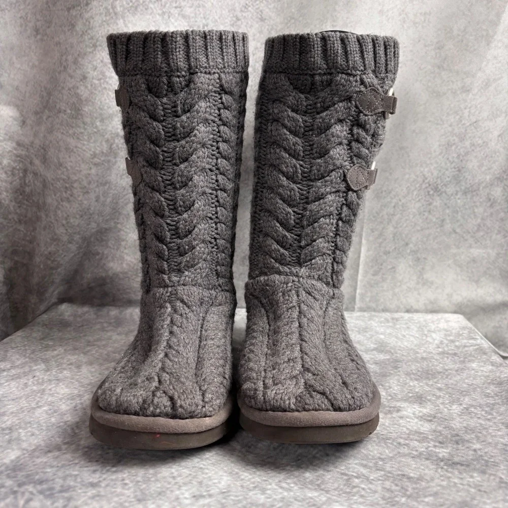 UGG Tularosa Women's‎ Gray Cable Knit Mid-Calf Boots Sheepskin Lined 3177 SIZE 8